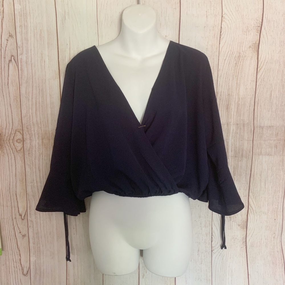 Dark Blue Crop Top with Peplum style Sleeves